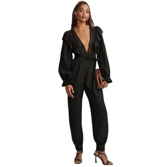 FARM Rio Pants - NEW Farm Rio Black Laces And Ruffles Jumpsuit in Small, NWT
